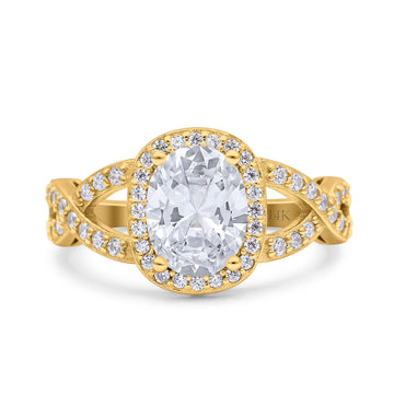 14K Yellow Gold Infinity Twisted Shank Art Deco Oval Wedding Ring Simulated Cubic Zirconia